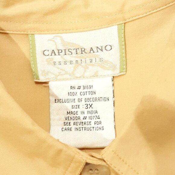 Capistrano Essentials Shirt Blouse Women 3X Tan Cotton Embellished Sequins NWT - Picture 6 of 6